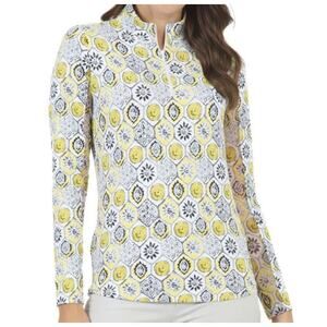 IBKUL Shirt Womens Medium Multicolor Floral Mock Neck 1/4 Zip Golf UPF 50+